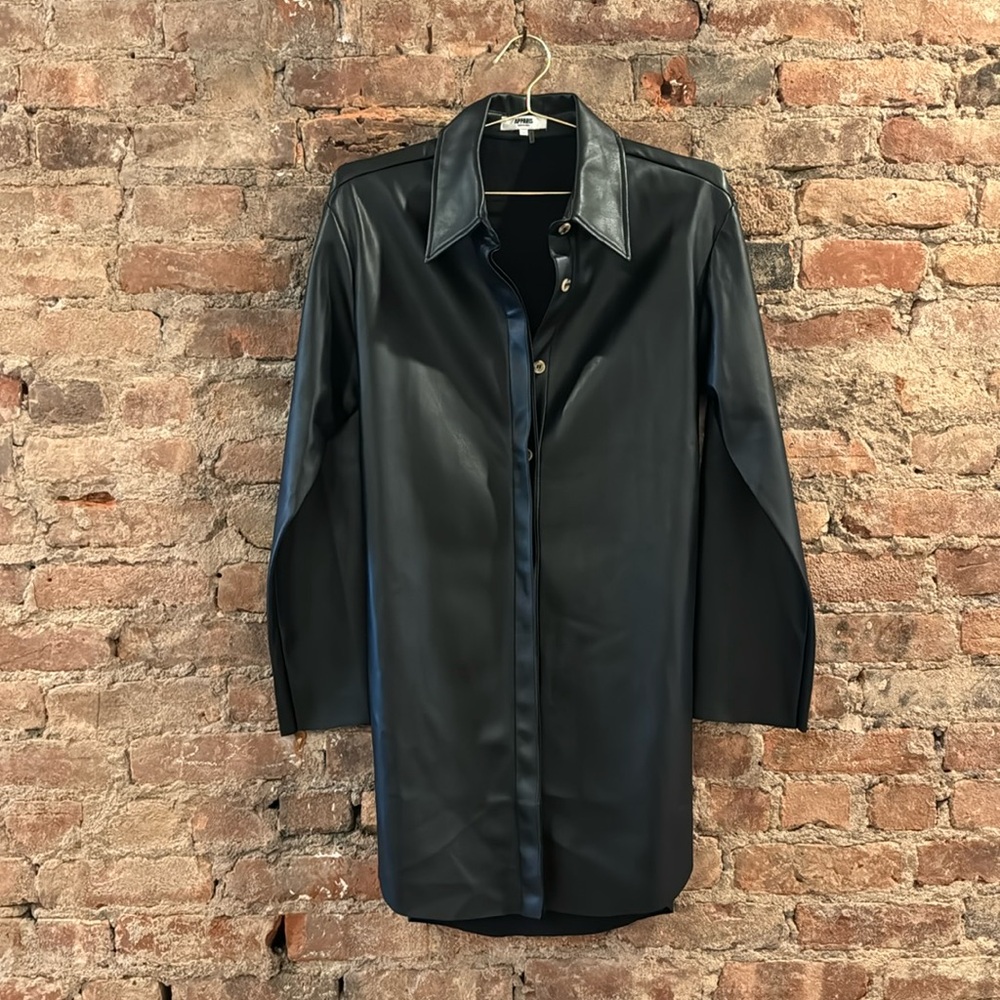 Apparis Faux Leather Shirt Dress Mini
